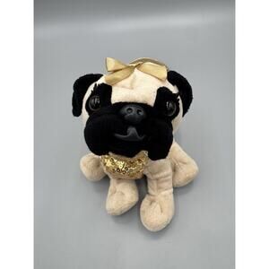 Poochie & Co Pug Dog Purse Gold Colored Zip Up Bag Stuffed Animal